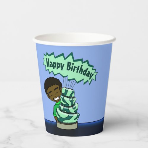 African American Boy and Cake Birthday Paper Cups