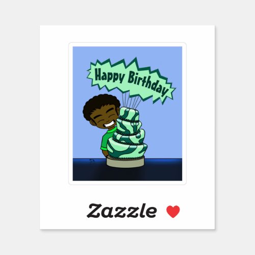 African American Boy and Cake Sticker