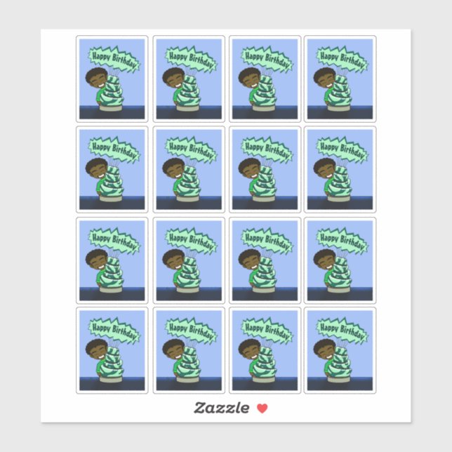 African American Boy and Cake Sticker (Sheet)