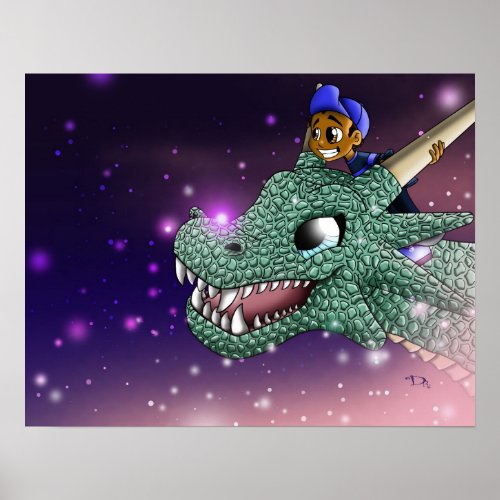 African American Boy and Dragon Poster