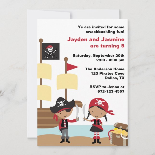 African American Boy and Girl Pirate Invitations (Front)
