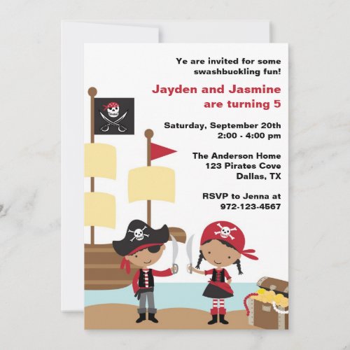 African American Boy and Girl Pirate Invitations