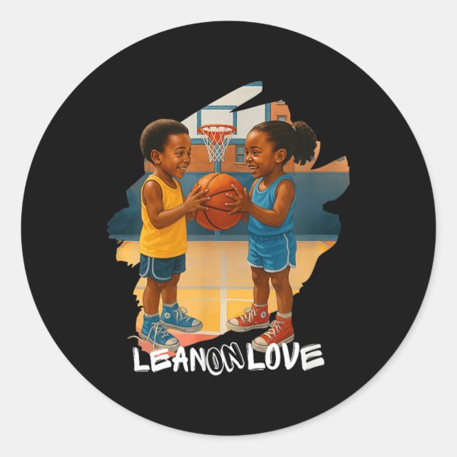 African American Boy And Girl Playful Basketball  Classic Round Sticker (Front)