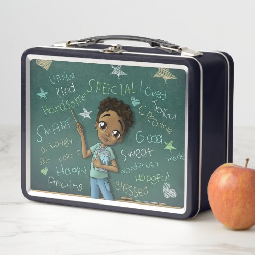 African American Boy and Positive Words Metal Lunch Box