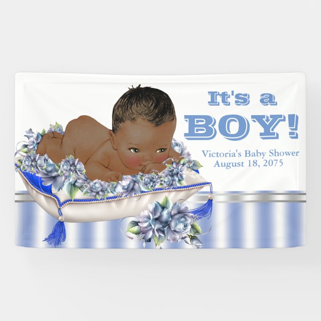 African American Boy Baby Shower Banner (Horizontal)