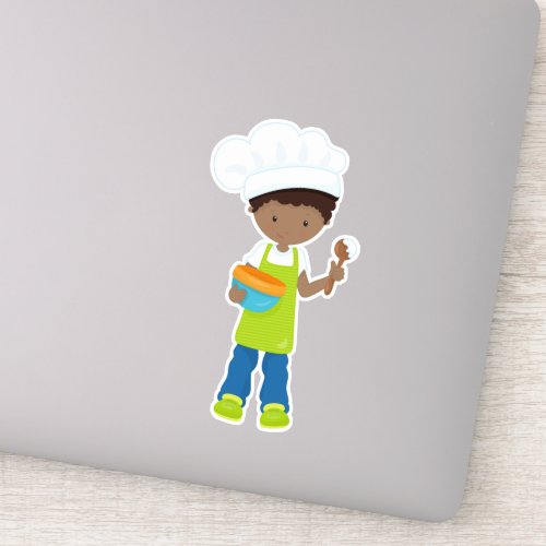 African American Boy Baking Baker Bakery Apron Sticker