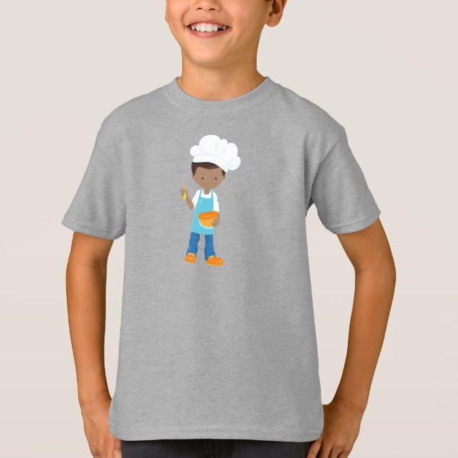 African American Boy, Baking, Baker, Pastry Chef T-Shirt (Front)