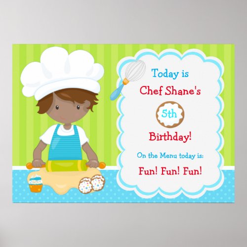 African American Boy Baking Birthday Party Poster