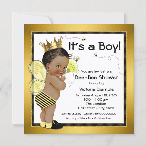 African American Boy Bee Baby Shower Invitation