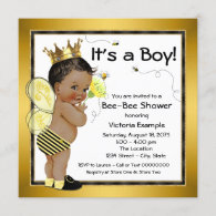 African American Boy Bee Baby Shower Invitation