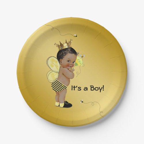 African American Boy Bee Baby Shower Paper Plates