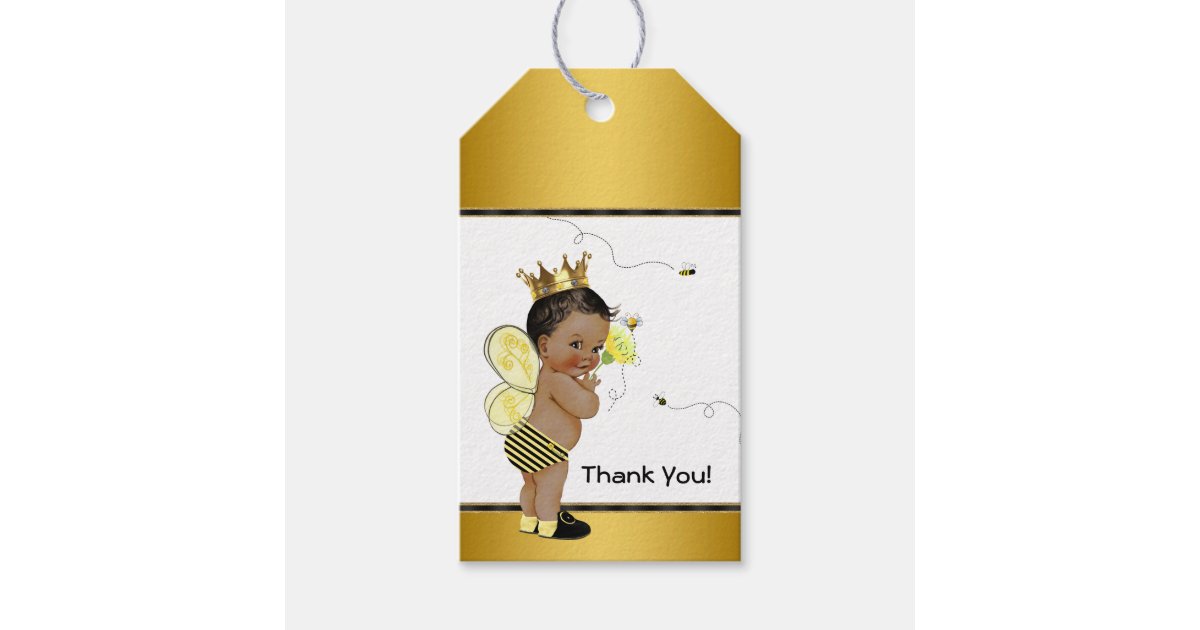 African American Boy Bee Baby Shower Thank You Gift Tags