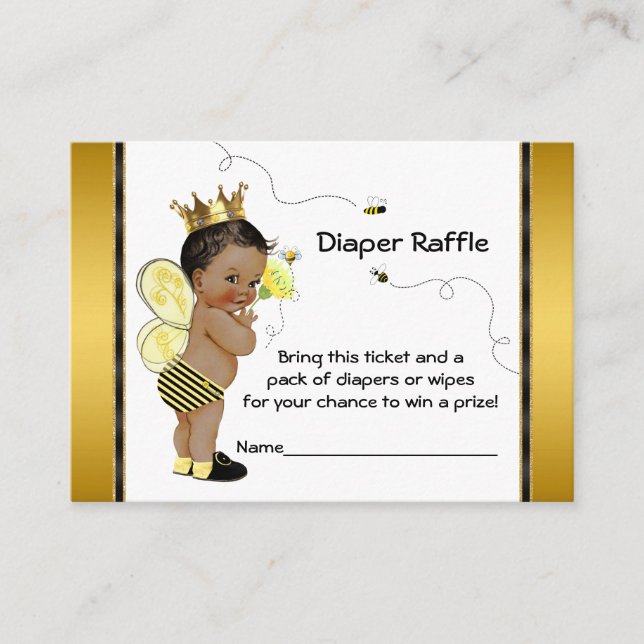 African American Boy Bee Diaper Raffle Ticket Enclosure Card (Front)
