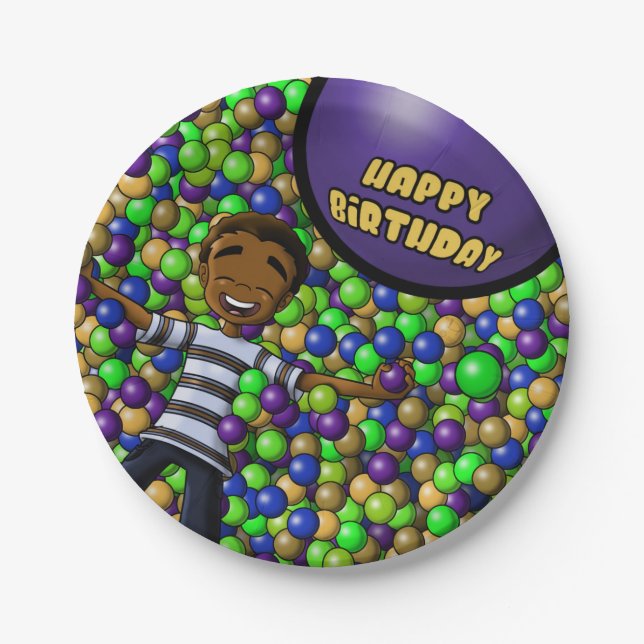 African American Boy Birthday Paper Plates (Front)