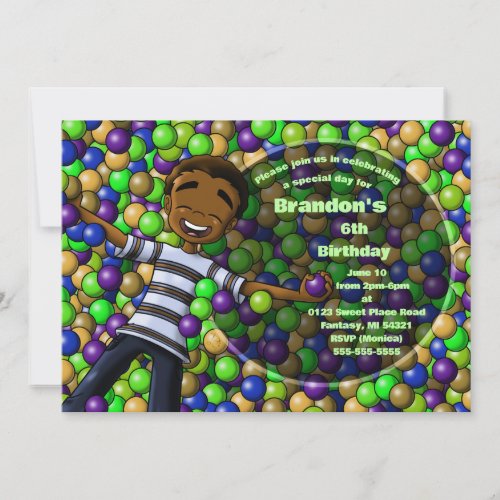 African American Boy Birthday Party  Invitation