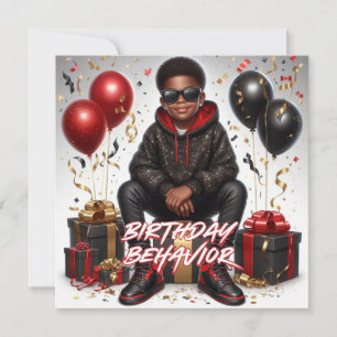 African American Boy Black/Red Birthday Behavior Card