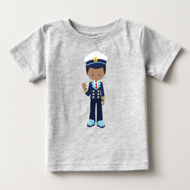 African American Boy, Boat Captain, Skipper, Sea Baby T-Shirt (Front)