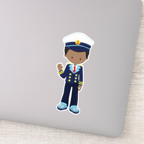 African American Boy Boat Captain Skipper Sea Sticker