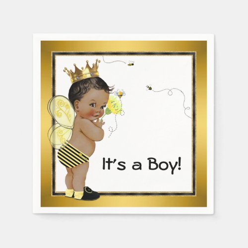African American Boy Bumble Bee Baby Shower Napkins