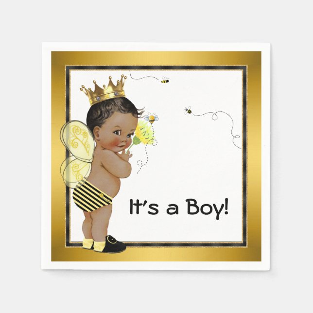African American Boy Bumble Bee Baby Shower Napkins (Front)