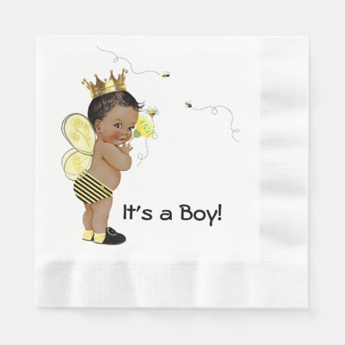 African American Boy Bumble Bee Baby Shower Paper Napkins