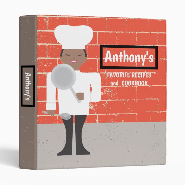 African American boy chef personalized kids recipe 3 Ring Binder (Front/Spine)
