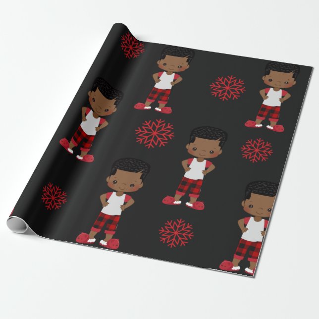 African American Boy Christmas Gift wrap (Unrolled)