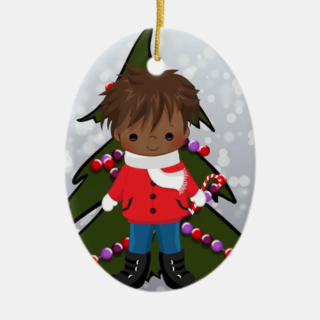 African American Boy Christmas Ornament (Front)