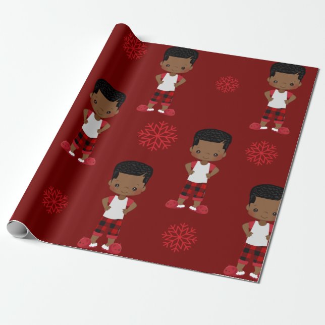 African American Boy Christmas Wrapping Paper (Unrolled)
