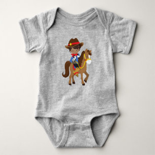 African American Boy, Cowboy, Sheriff, Horse Baby Bodysuit