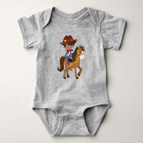 African American Boy Cowboy Sheriff Horse Baby Bodysuit