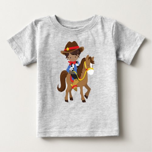 African American Boy Cowboy Sheriff Horse Baby T_Shirt