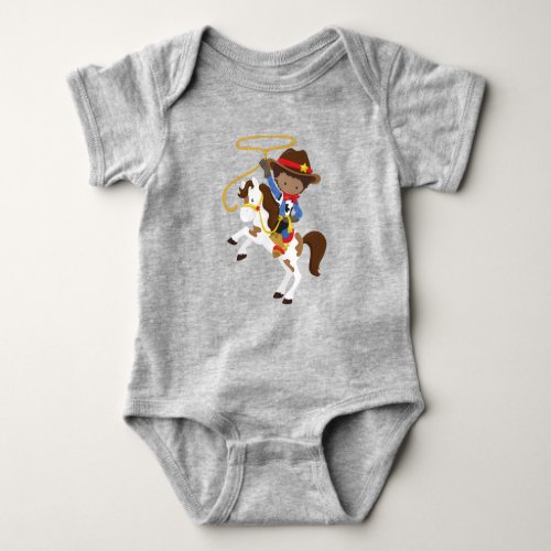 African American Boy Cowboy Sheriff Lasso Baby Bodysuit