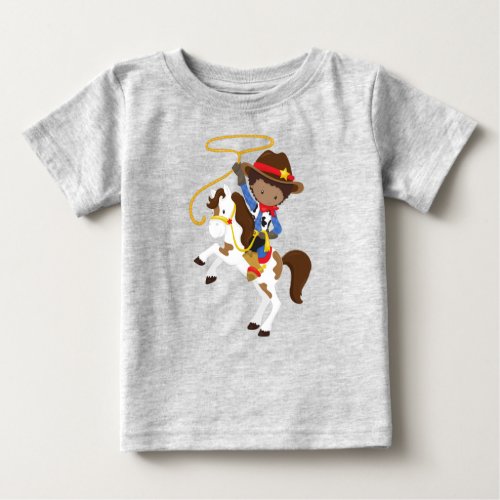 African American Boy Cowboy Sheriff Lasso Baby T_Shirt