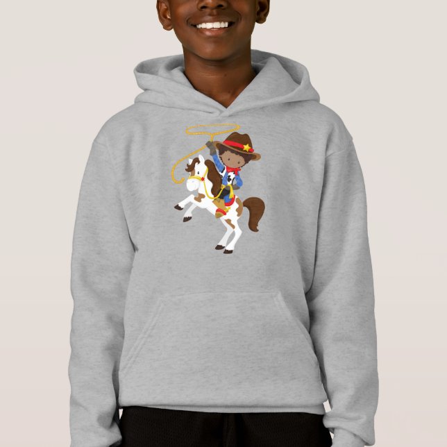 African American Boy, Cowboy, Sheriff, Lasso Hoodie (Front)