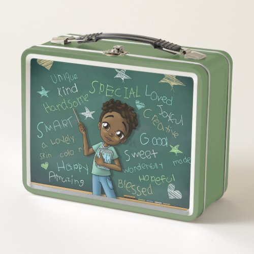 African American Boy Dark Brown Metal Lunch Box