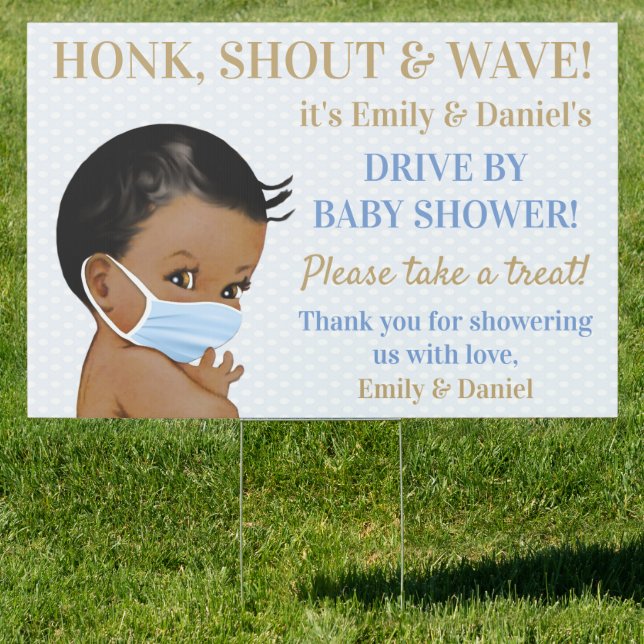 African American Boy Drive By Baby Shower Sign (Insitu)