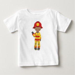 African American Boy, Fireman, Firefighter, Helmet Baby T-Shirt