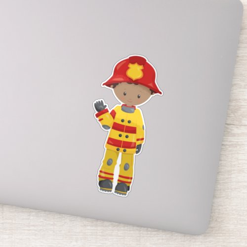 African American Boy Fireman Firefighter Helmet Sticker