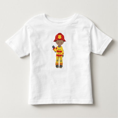 African American Boy Fireman Firefighter Helmet Toddler T_shirt