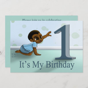 African American Boy First Birthday Party Invitation