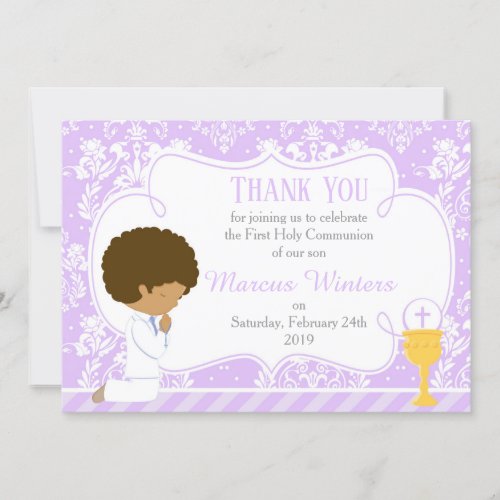 African American Boy First Communion Thank You