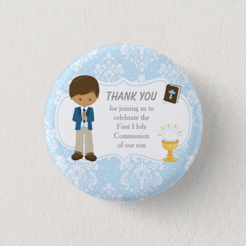 African American Boy First Communion Thank You Button