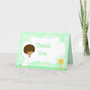 African American Boy First Communion 'Thank You' Letterpress Thank You Card