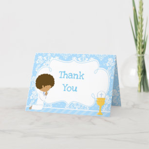 African American Boy First Communion  'Thank You' Letterpress Thank You Card