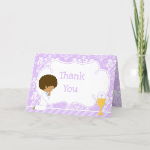 African American Boy First Communion 'Thank You' Letterpress Thank You Card