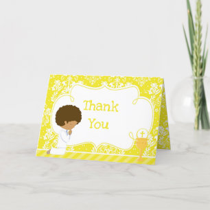 African American Boy First Communion 'Thank You' Letterpress Thank You Card