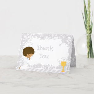 African American Boy First Communion  'Thank You' Letterpress Thank You Card
