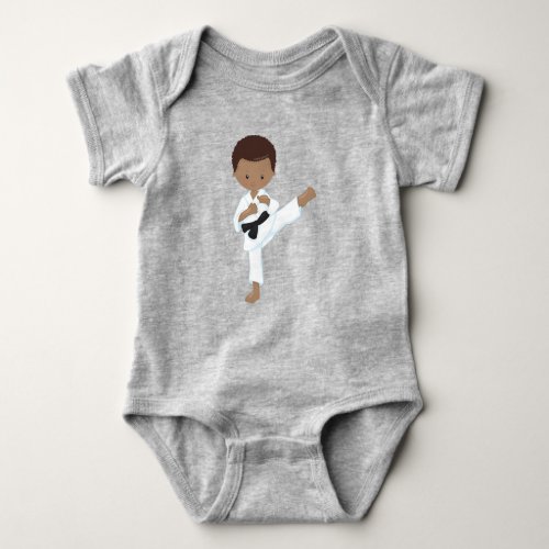 African American Boy Karate Boy Black Belt Kata Baby Bodysuit