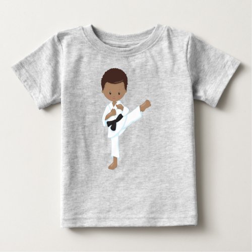 African American Boy Karate Boy Black Belt Kata Baby T_Shirt